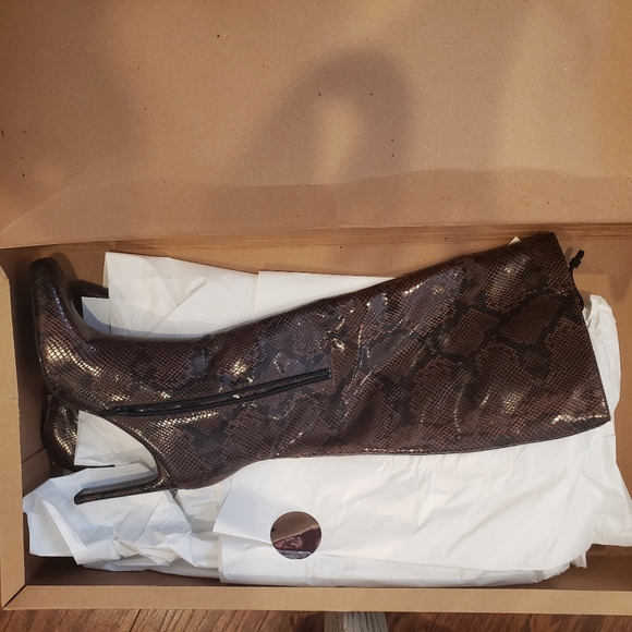 Zara faux leather animal print knee high boots size 10 eu 41 new with tag brown - Picture 3 of 7
